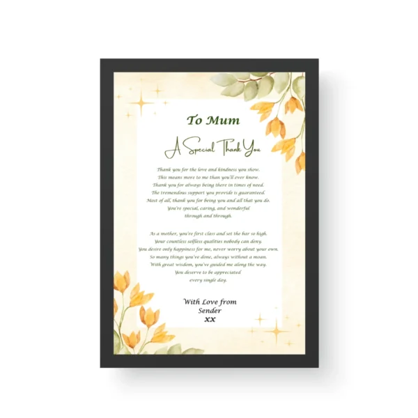Black Framed Print- Poetry Gift - Mum