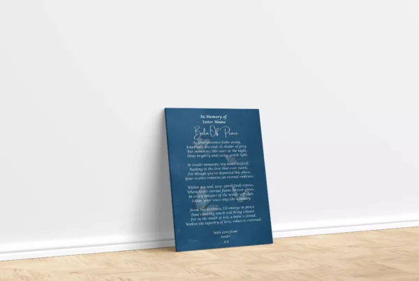 Canvas Poetry Print - In memory of - Funeral Poetry -Balm of Peace