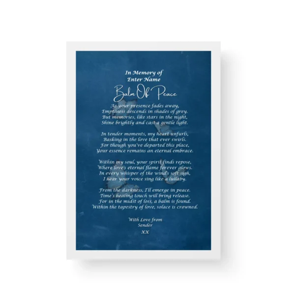 White Framed Print - Balm of Peace - Funeral and Memorial Poetry