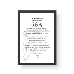 Go Gently - In memory of - Bereavement Poetry - Black Framed Print