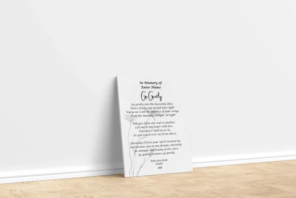 Canvas Framed Print - Go Gently - In memory of - Funeral Poetry
