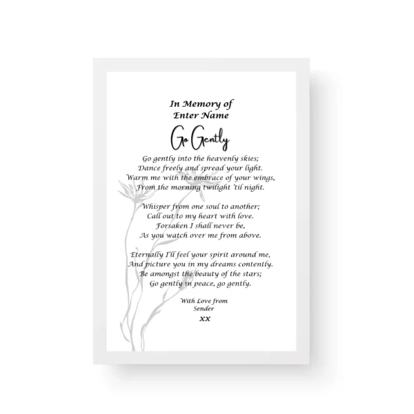 In memory of- White Framed Poetry print - Bereavement Poem