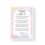 White Framed Poetry Print - In memory of- Funeral Poetry