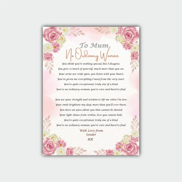 Aluminum Print GIft - No Ordinary Woman - Mum