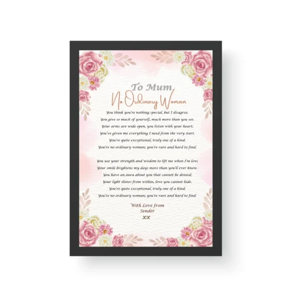 Poetry Print - Black Framed Poetry Gift