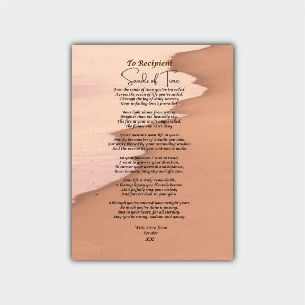 Poetry Print - Sands of time - Aluminum Framed Gift