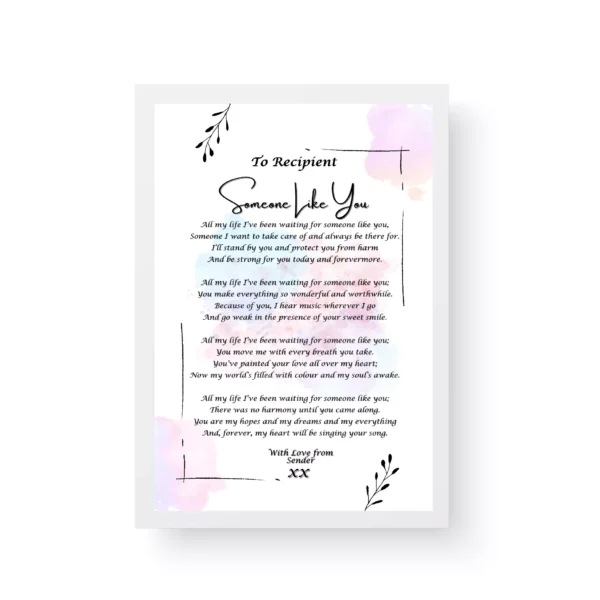 White Framed Romantic Poetry Print - Unique Personalised Gift