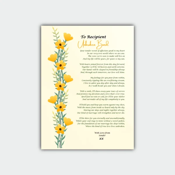 Unbroken Bond- Aluminum Frame- Romantic Poetry Gift