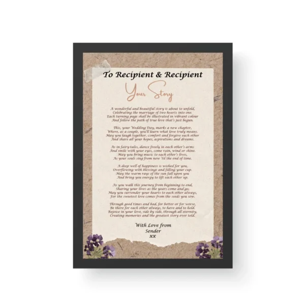 Romantic Poetry Gift- Your Story- Black Framed Print